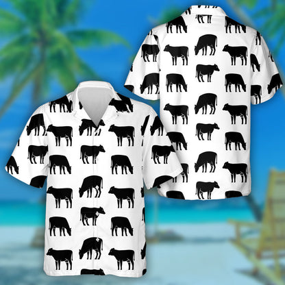 Black Cow Logo On White Background Hawaiian Shirt,Hawaiian For Gift