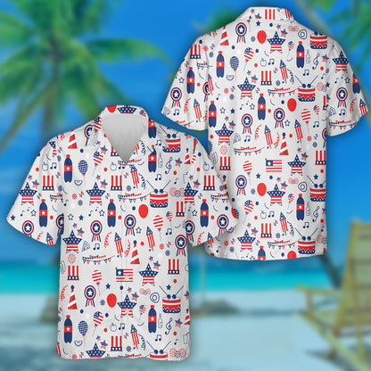 Awesome Illustration Icons In The Flag Of USA Pattern Hawaiian Shirt, Hawaiian Shirt Gift, Christmas Gift