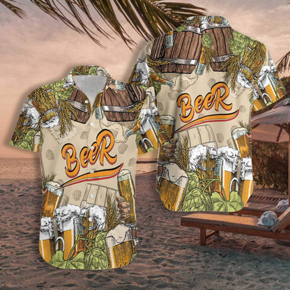 Drinking Beer And Leaves Pattern Hawaiian Shirt,Hawaiian Shirt Gift, Christmas Gift