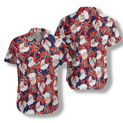 Santa Claus Face On Blue Pattern Hawaiian Shirt,Hawaiian Shirt Gift, Christmas Gift