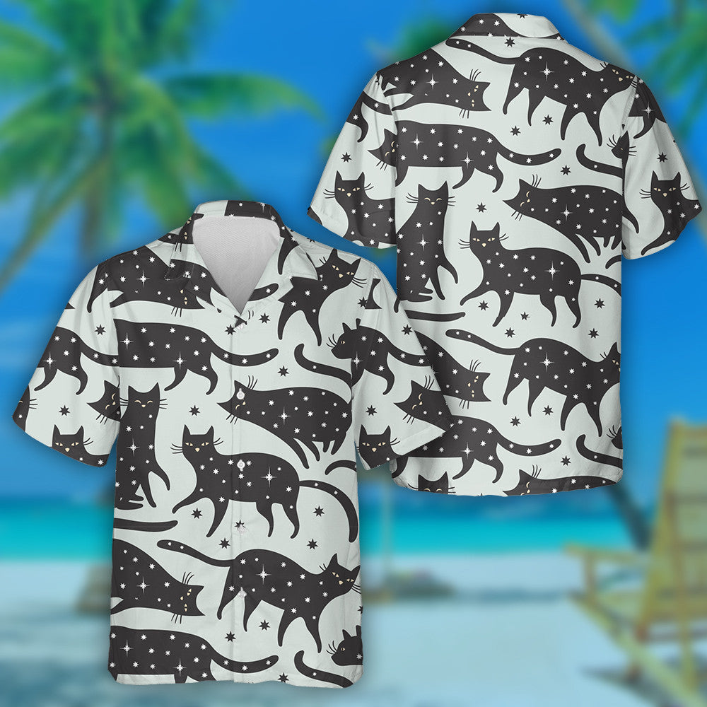 Cute Black Cats And Star Animal Pet Hawaiian Shirt, Hawaiian Shirt Gift, Christmas Gift