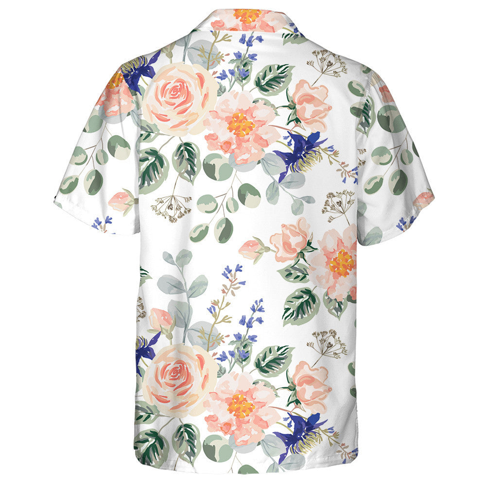 Pastel Rose Flowers Green Leaves Bouquets Watercolor Design Hawaiian Shirt, Hawaiian Shirt Gift, Christmas Gift