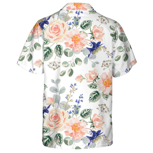 Pastel Rose Flowers Green Leaves Bouquets Watercolor Design Hawaiian Shirt, Hawaiian Shirt Gift, Christmas Gift