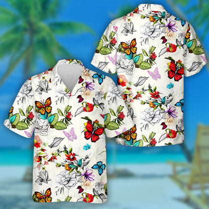 Roses Wild Rosemary Peony With Leaves And Butterflies Hawaiian Shirt, Hawaiian Shirt Gift, Christmas Gift