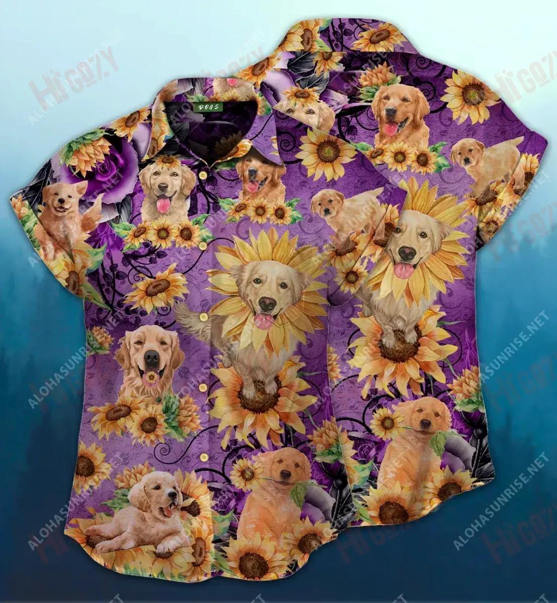 Golden Retriever Be A Sunflower Short Hawaiian Shirt Ocean Short Sleeve Hawaiian Crazy Shirts Funny Hawaiian Shirts, Hawaiian Shirt Gift, Christmas Gift