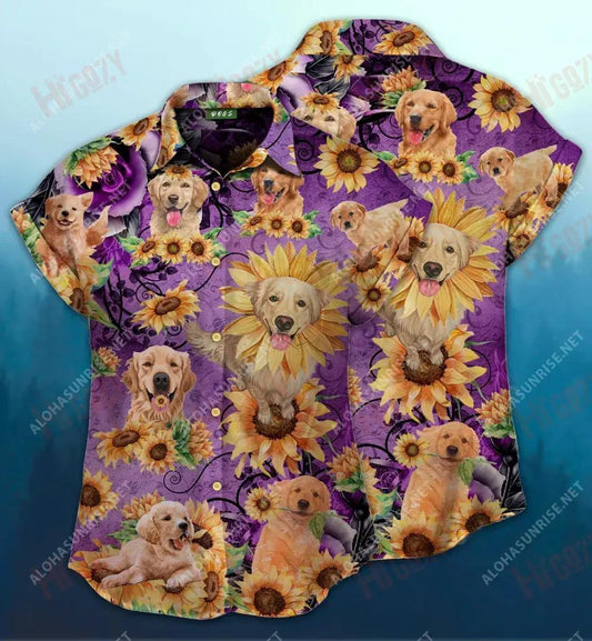 Golden Retriever Be A Sunflower Short Hawaiian Shirt Ocean Short Sleeve Hawaiian Crazy Shirts Funny Hawaiian Shirts, Hawaiian Shirt Gift, Christmas Gift
