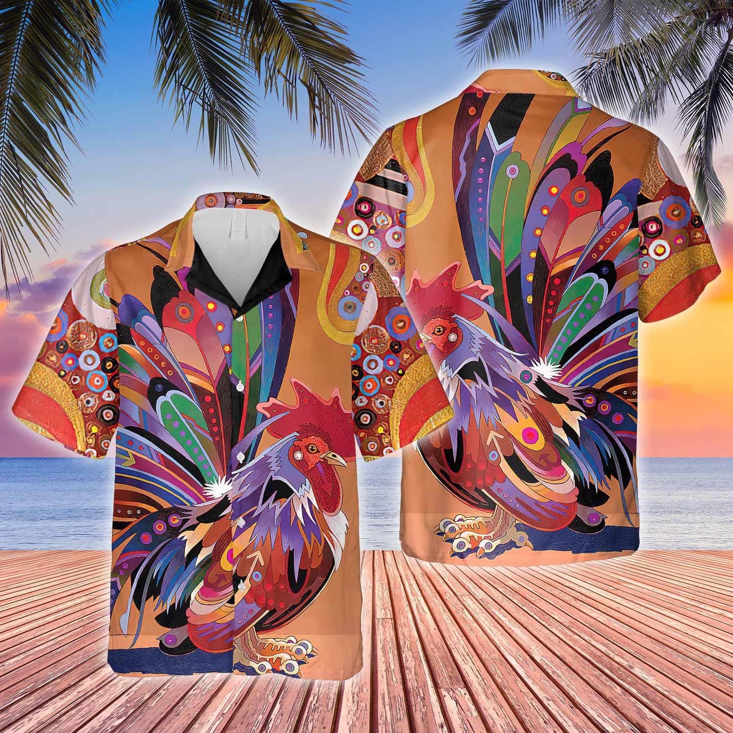 Oil Painting Rooster Chicken Traditional Style Hawaiian Shirt,Hawaiian Shirt Gift, Christmas Gift