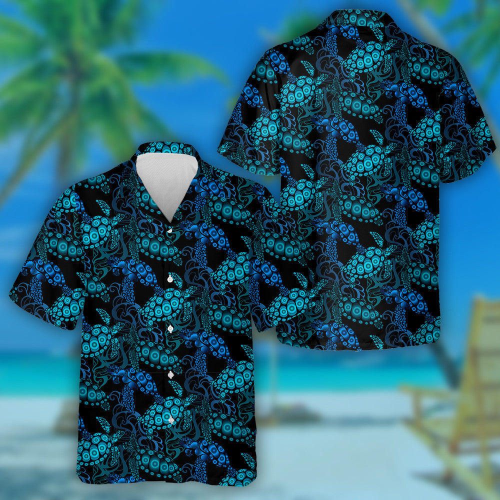 Blue Sea Turtle In Psychedelic With Ocean Waves Hawaiian Shirt, Hawaiian Shirt Gift, Christmas Gift