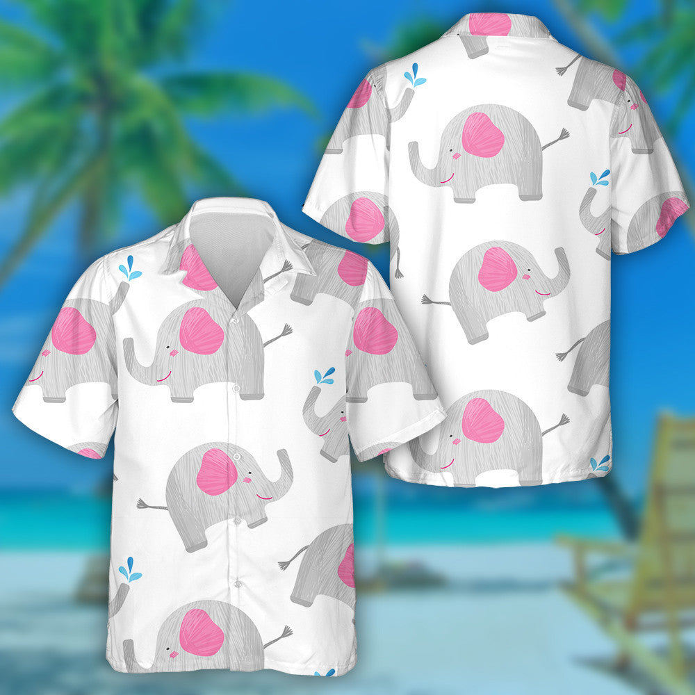Gray Cute Elephant With Pink Ears Hawaiian Shirt,Hawaiian Shirt Gift, Christmas Gift