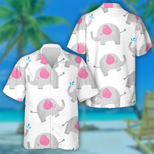 Gray Cute Elephant With Pink Ears Hawaiian Shirt,Hawaiian Shirt Gift, Christmas Gift