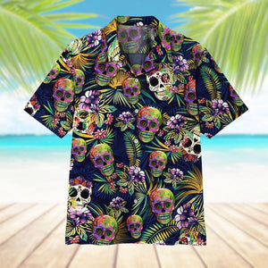 Sugar Skull And Leaves Pattern Hawaiian Shirt,Hawaiian Shirt Gift, Christmas Gift