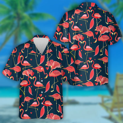 Red Flamingo In Love With Small Hearts Hawaiian Shirt, Hawaiian Shirt Gift, Christmas Gift
