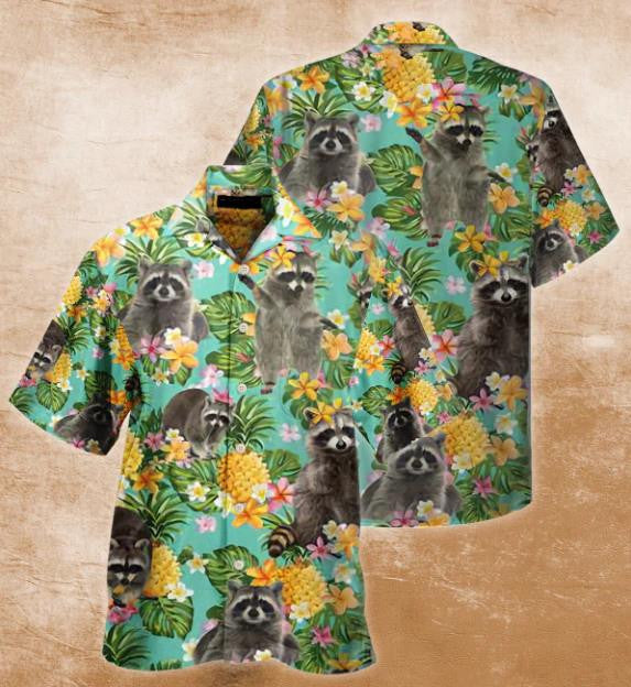 Cute Raccoon With Flowers And Fruits In Jungle Hawaiian Shirt, Hawaiian Shirt Gift, Christmas Gift