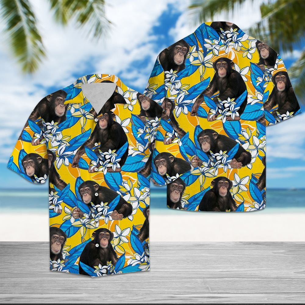 Beautiful Chimpanzee Mix Plumeria Flowers Vintage Style Hawaiian Shirt, Hawaiian Shirt Gift, Christmas Gift