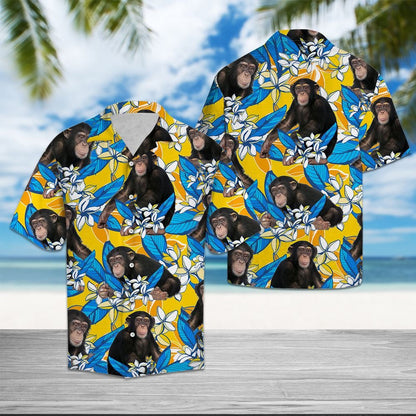 Beautiful Chimpanzee Mix Plumeria Flowers Vintage Style Hawaiian Shirt, Hawaiian Shirt Gift, Christmas Gift