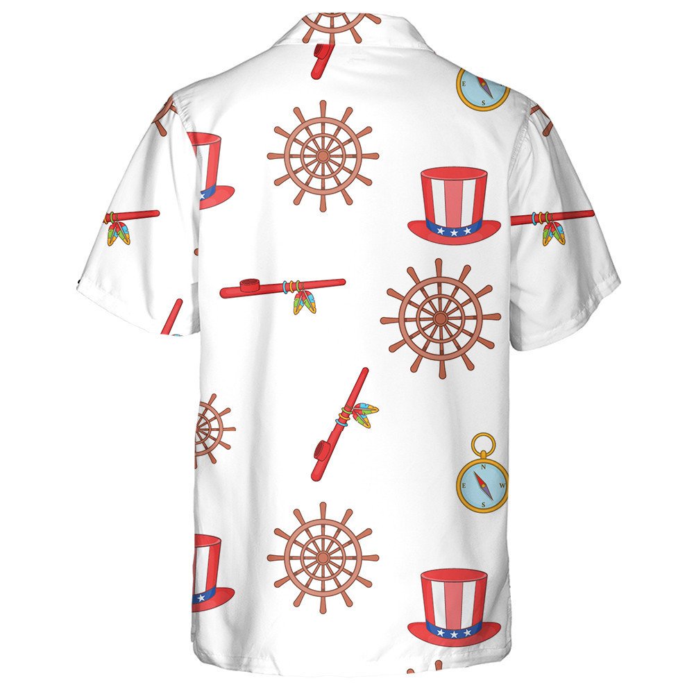 Cartoon Illustration Of Columbus Day With Compass And Hat Hawaiian Shirt, Hawaiian Shirt Gift, Christmas Gift