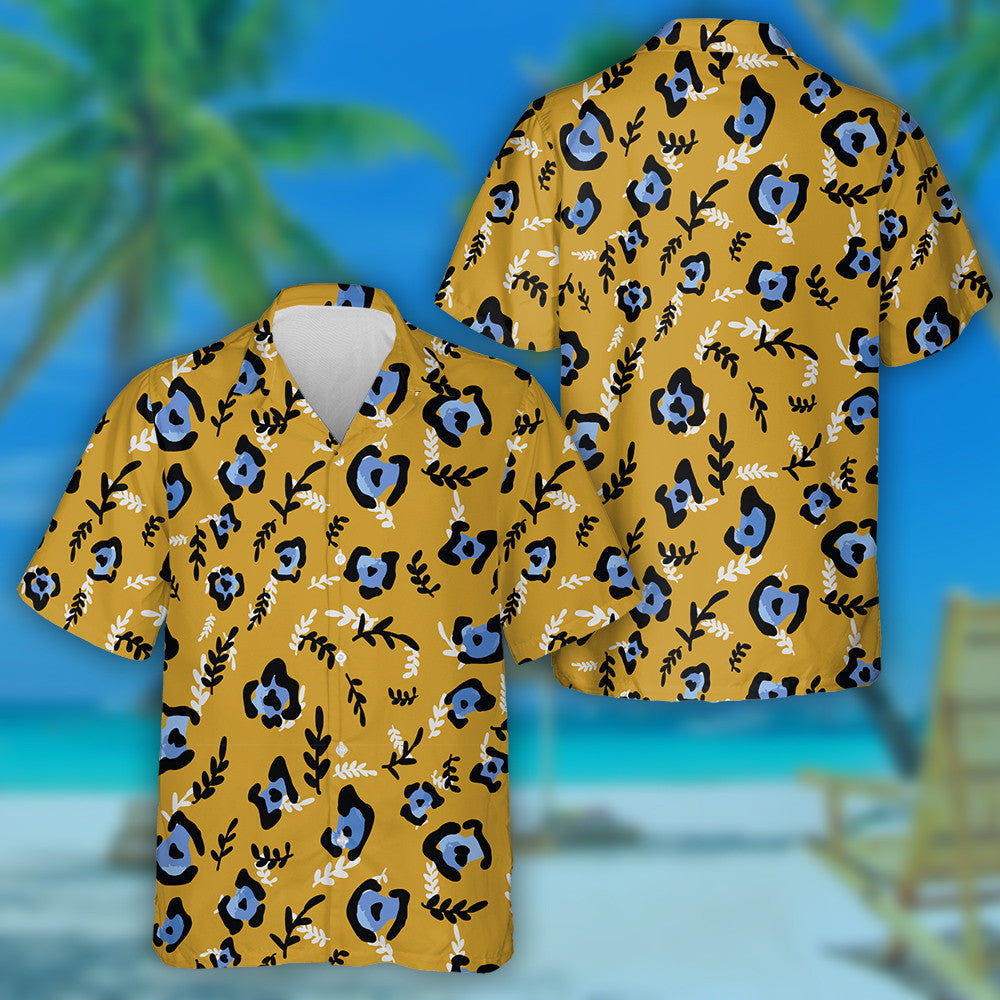 Wild Animals Abstract Leopard Skin Shapes And Leaves Hawaiian Shirt, Hawaiian Shirt Gift, Christmas Gift