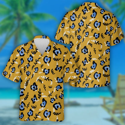 Wild Animals Abstract Leopard Skin Shapes And Leaves Hawaiian Shirt, Hawaiian Shirt Gift, Christmas Gift