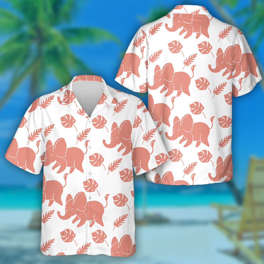 Funny Pink Elephants And Tropical Leaves Hawaiian Shirt,Hawaiian Shirt Gift, Christmas Gift