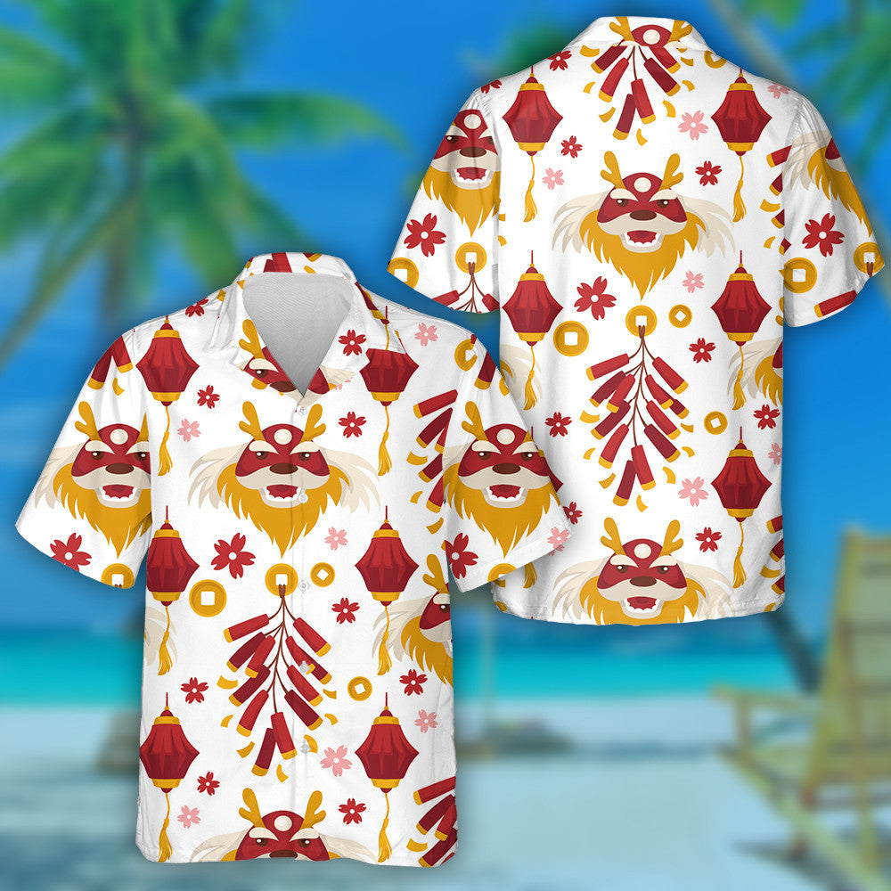 Chinese Traditional Red Dragon With Paper Lanterns Light Hawaiian Shirt, Hawaiian Shirt Gift, Christmas Gift