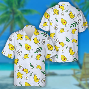 Adorable Chickens With Leaves And Flowers Hawaiian Shirt, Hawaiian For Gift