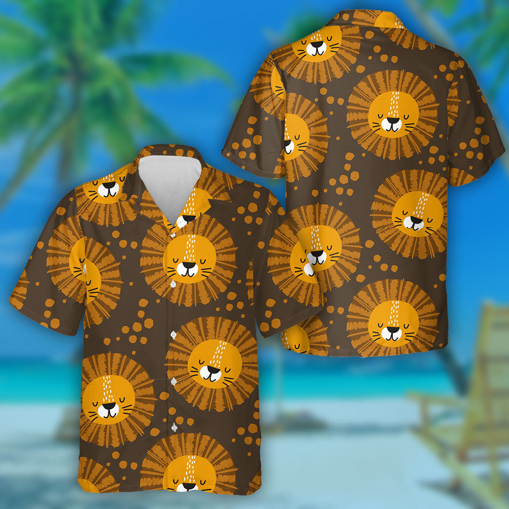 Sleeping Lion On Brown Background Hawaiian Shirt,Hawaiian Shirt Gift, Christmas Gift