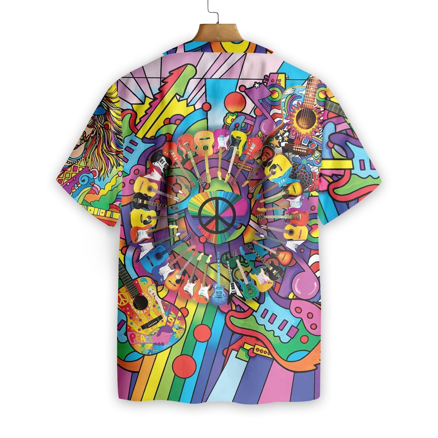 Peace Love Music Funny Guitar Pattern Colorful Design Hawaiian Shirt, Hawaiian Shirt Gift, Christmas Gift