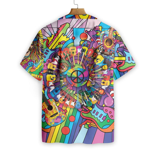 Peace Love Music Funny Guitar Pattern Colorful Design Hawaiian Shirt, Hawaiian Shirt Gift, Christmas Gift