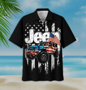 Black Theme Jeep And Flag Unique Design Hawaiian Shirt, Hawaiian Shirt Gift, Christmas Gift