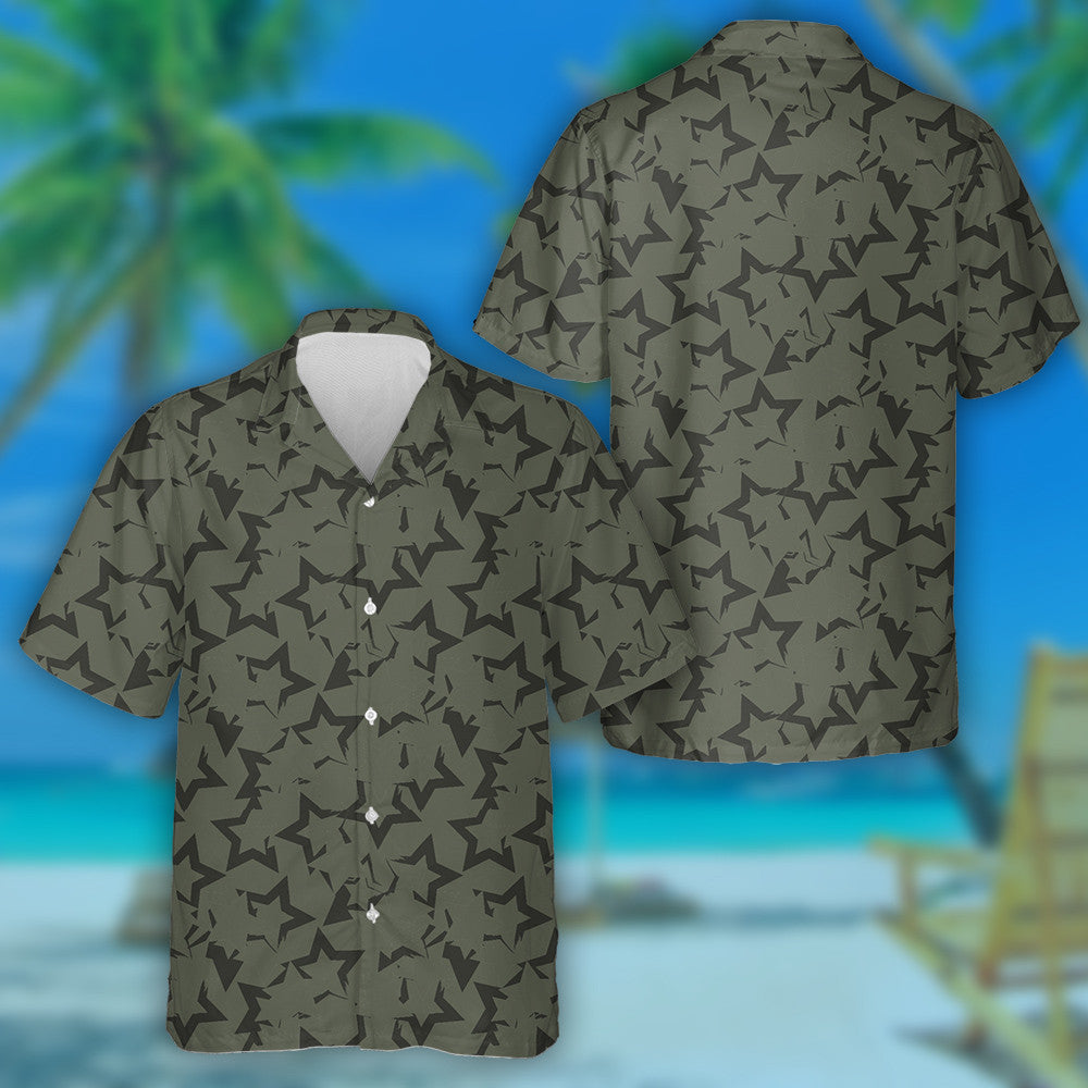 Green Stars Brush Stroke Camo Pattern Military Hawaiian Shirt, Hawaiian Shirt Gift, Christmas Gift