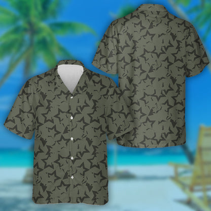 Green Stars Brush Stroke Camo Pattern Military Hawaiian Shirt, Hawaiian Shirt Gift, Christmas Gift