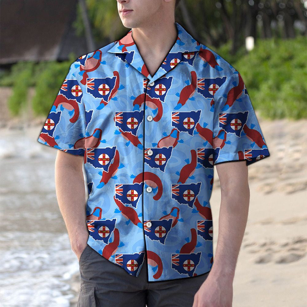 Blue Background New South Wales Platypuses Pattern Hawaiian Shirt, Hawaiian Shirt Gift, Christmas Gift