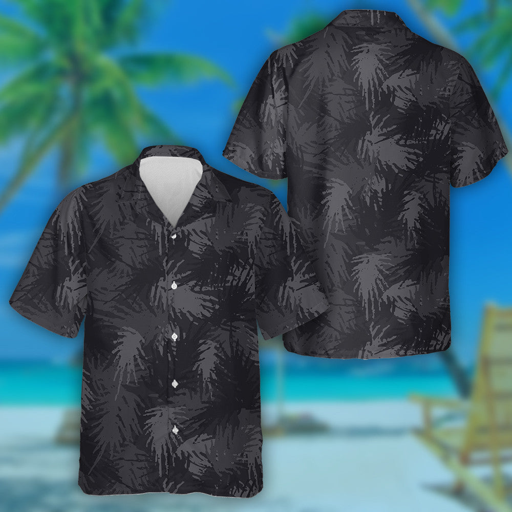 Dark Theme Tropical Needles Plants Camouflage Grunge Pattern Hawaiian Shirt, Hawaiian Shirt Gift, Christmas Gift