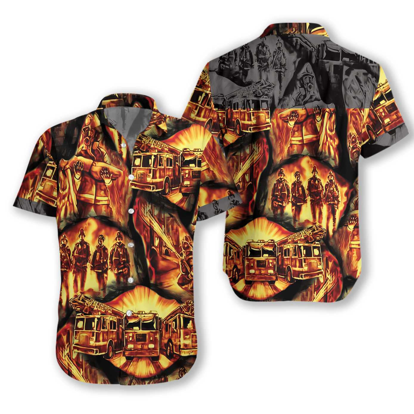 Firefighter Symbol In Fire Black Version Hawaiian Shirt,Hawaiian Shirt Gift, Christmas Gift