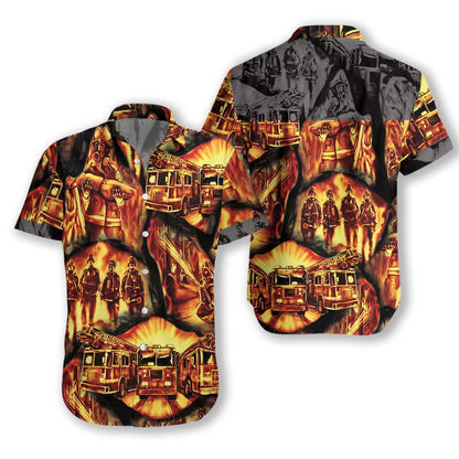 Firefighter Symbol In Fire Black Version Hawaiian Shirt,Hawaiian Shirt Gift, Christmas Gift