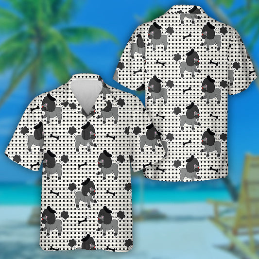 Black Poodle Puppy Dog With Bone Hawaiian Shirt, Hawaiian For Gift