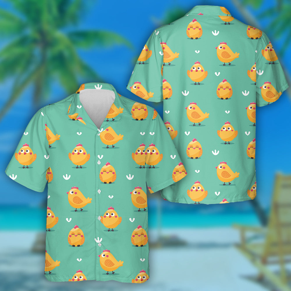 Little Chicken In Variety Emotios With White Grass Hawaiian Shirt, Hawaiian Shirt Gift, Christmas Gift