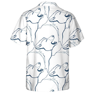 Wolf Animal Art Line On White Hawaiian Shirt, Hwaiian For Gift