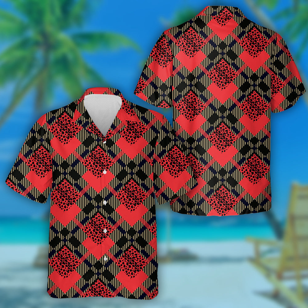 Scottish Red Tartan Grunge With Leopard Spots Hawaiian Shirt, Hawaiian Shirt Gift, Christmas Gift
