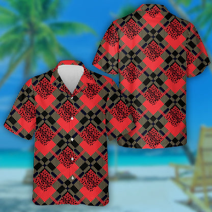 Scottish Red Tartan Grunge With Leopard Spots Hawaiian Shirt, Hawaiian Shirt Gift, Christmas Gift