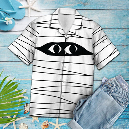 Cute Mummies Eyes Doodle Black Lines In White Hawaiian Shirt, Hawaiian Shirt Gift, Christmas Gift