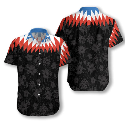 US Flower Vintage Red And Blue Geometric Design Hawaiian Shirt, Hawaiian Shirt Gift, Christmas Gift