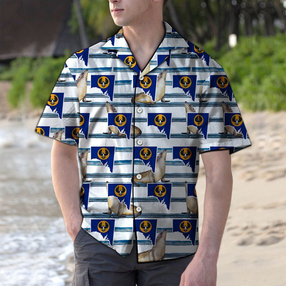 Flag Of South Australia Seal Blue Striped Pattern Hawaiian Shirt, Hawaiian Shirt Gift, Christmas Gift