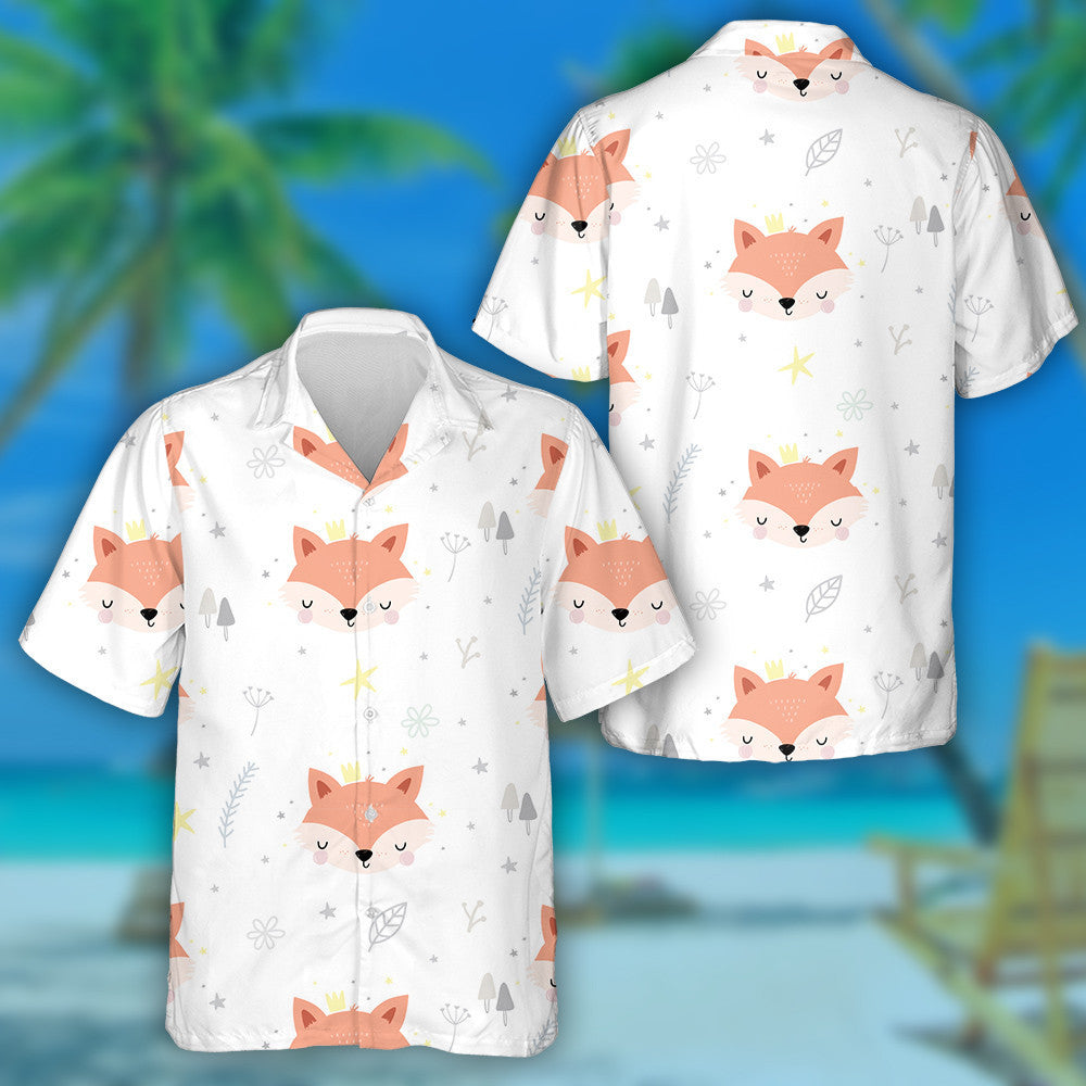 Sleeping Animal Baby Fox With Crown Cartoon Design Hawaiian Shirt, Hawaiian Shirt Gift, Christmas Gift