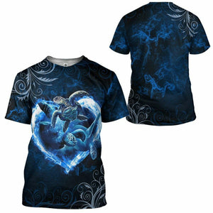 3D Blue Heart Sea Turtle Tshirt Hoodie Apparel