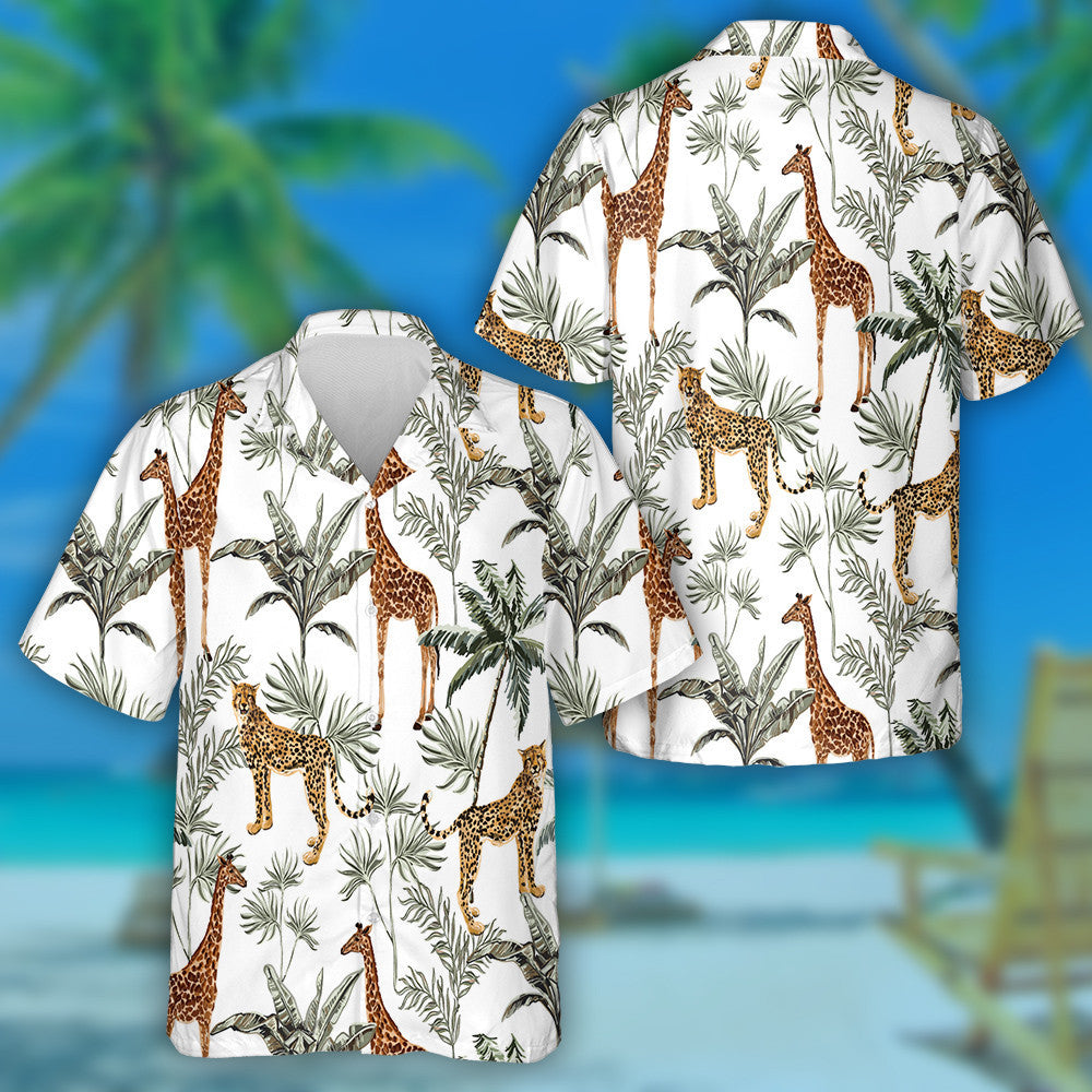 Beautiful Tropical Palm Jungle With Giraffe And Tiger Hawaiian Shirt, Hawaiian Shirt Gift, Christmas Gift