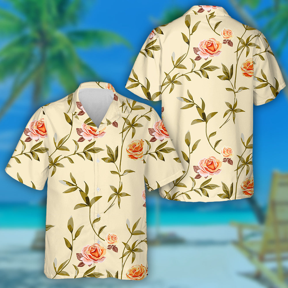 Trendy Floral Background With Yellow Orange Roses Flowers Hawaiian Shirt, Hawaiian Shirt Gift, Christmas Gift