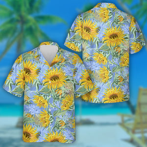 Acrylic Painting Aqua Blue And Yellow Sunflowers Pattern Hawaiian Shirt, Hawaiian Shirt Gift, Christmas Gift