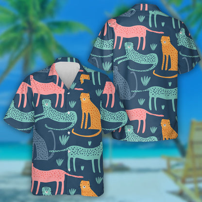 African Leopards Background In Pink Green And Yellow Hawaiian Shirt, Hawaiian Shirt Gift, Christmas Gift