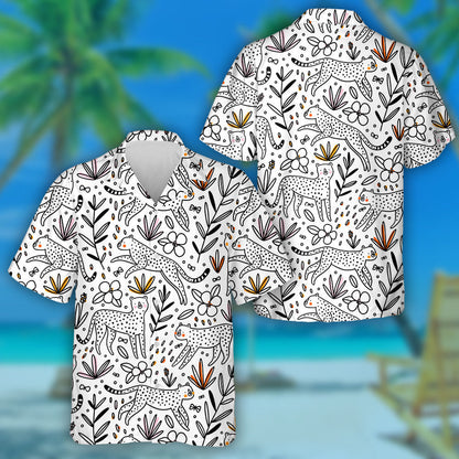 Hand Drawn Leopard Cheetahs Hunting Butterflies Hawaiian Shirt, Hawaiian Shirt Gift, Christmas Gift
